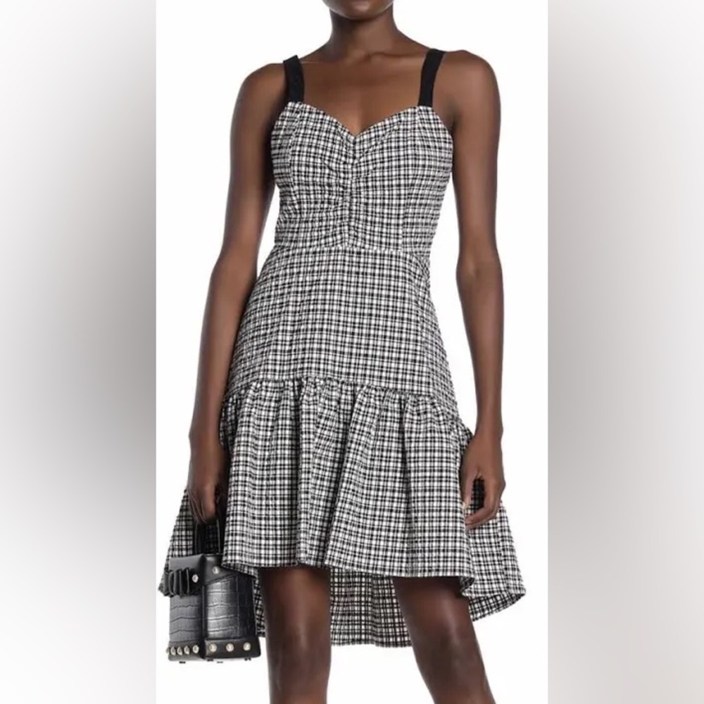 Parker NYC Gingham Ruffle High Low Dress
